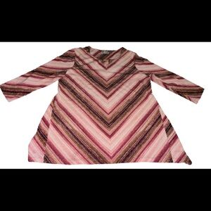 JM Collection Blouse Top Large Pink Gold Angle Women's Metallic Sparkle
